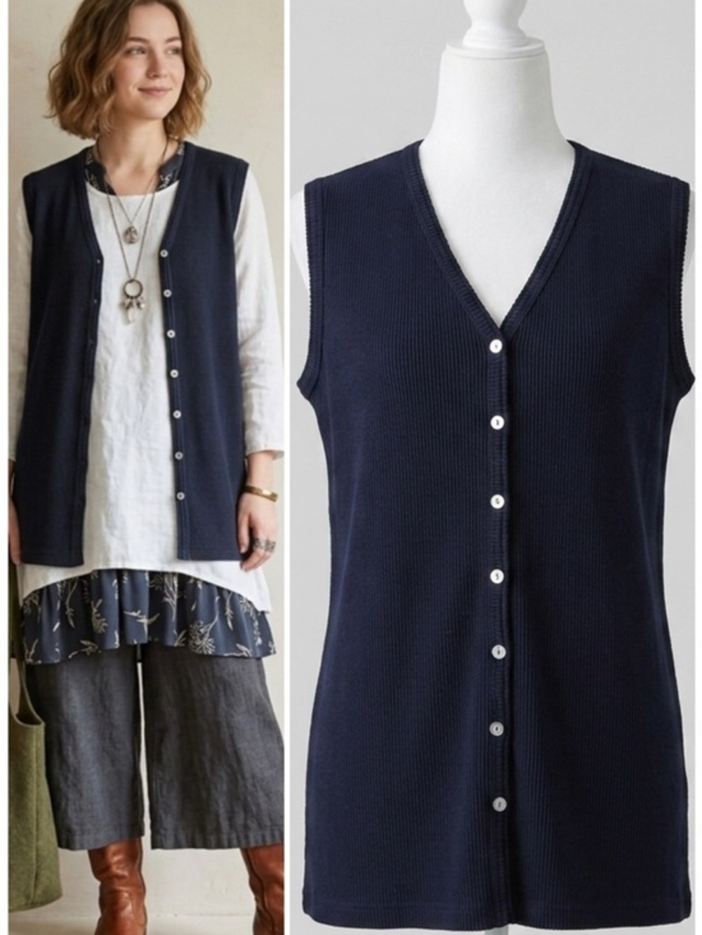 Jones NY Vintage Navy 100% Cotton Knit Sweater Vest Made in Hong Kong Size L